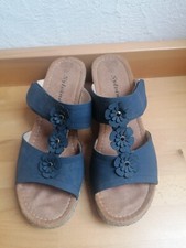 Sandalen Gr 42 Sylvine Sommer offene Schuhe Klett Absatz Dunkelblau Blumen