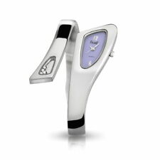 Edle Fame Damenuhr Spangenuhr Stahl Silber Strass Flieder Design Armbanduhr Uhr