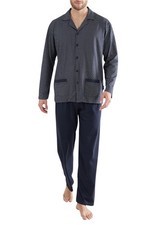GÖTZBURG Pyjama Schlafanzug Herren Nachtwäsche 2-teilig lang blau Baumwolle