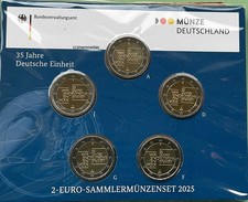 Deutschland Off. Blister 2025 Deutsche Einheit 2-€-Gedenkmünzenset ADFGJ BU