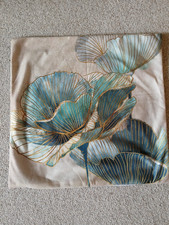 Kissenbezug - Blumen türkis/petrol -Deko - pflegeleicht - wie neu ca. 44 cm