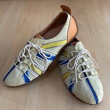 Franco Bonoldi Sneaker Leder Halbschuhe beige blau gelb Streifen Gr.37,5