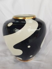 Plankenhammer Porzellan Vase schwarz-weiß Dekor 50er Mid Century Goldrand