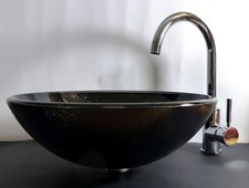 Aufsatz Glas Waschbecken schwarz Granit Look Waschschale WC Waschtisch rund 42cm