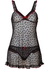 Neu 2-tlg Babydoll ohne Bügel+String Gr. 40/42 Schwarz/Rot Damen Sexy Minikleid