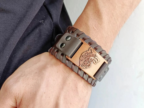 Wikinger lederarmband wolf - lederarmband,