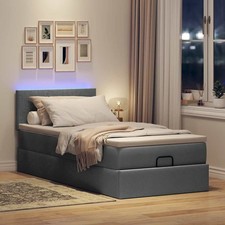 Ottomane Bett Bettgestell Singlebett Gästebett Einzelbett mit Matratze&LED Stoff