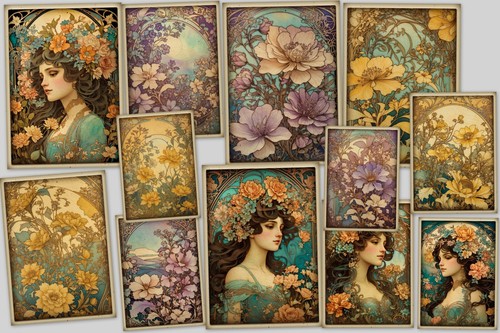 Jugendstil vintage karten - 12,