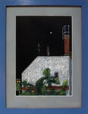 42x32 Original Framed Pastel Drawing Architectural Cityscape Pastellzeichnung