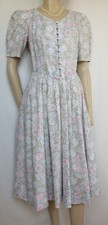 Laura Ashley Kleid 38 Blumen Rosen mint grün blau rosa vintage Baumwolle Sommer