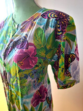 Bluse Vintage 80er Schulterpolster bunt goldene Knöpfe S Blumen Schmetterlinge