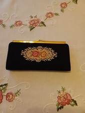 Vintage Handarbeit Petit Point Stickerei Rosenmotiv Täschchen Kosmetik