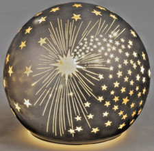 Dekokugel matt-grau Standkugel Farbglas Sterne Strahlen LED Timer beleuchtet