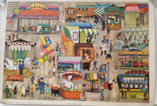 Vintage Schulwandbild- JAHRMARKT-  60er Lehrtafel Schautafel -Der Neue Schulmann