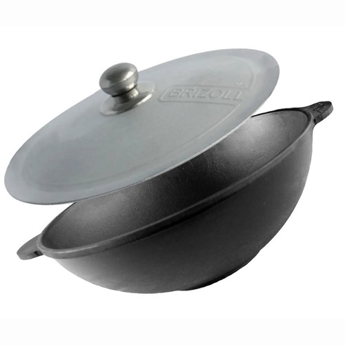 Wok bratpfanne aus gusseisen - wok,