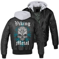 Herren MA1 Bomberjacke mit Kapuze Innenfutter Viking Metal Wikinger Walhalla 