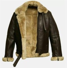 Herren Lammfell Leder Bomberjacke - Faux Shearling gefüttert Fliegermantel,...