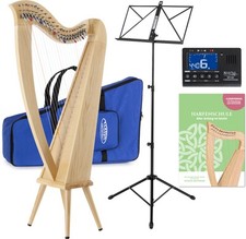 Keltische Harfe 22 Saiten Es-Dur Füße Tasche Esche Set Schule Notenständer Tuner