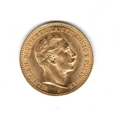 PREUSSEN 10 Mark, 1896 A, Wilhelm II, GOLD, vorzüglich