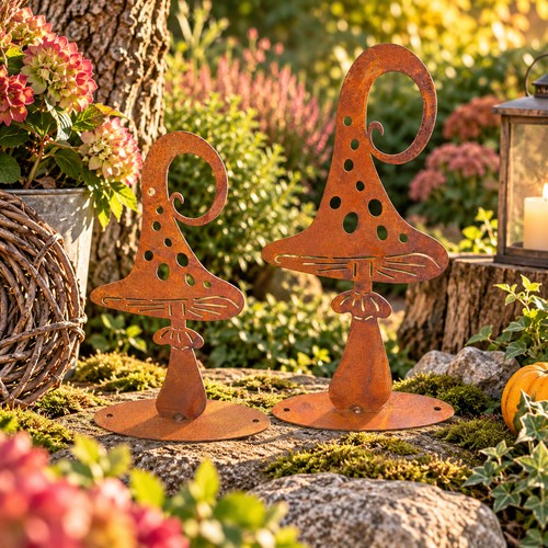 Gartendeko pilze aus edelrost - gartendeko,