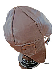 Alte  Fliegermütze Pilotenmütze Motorrad Mütze Kappe Leder braun