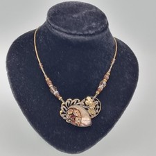 Vintage Collier mit Perlmutt & Strass florales Design, bronzefarben, Halskette