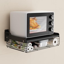 Mikrowellen Regal Hängend 2 Ebenen Wandhalterung Metall 55x35x11cm Schwarz