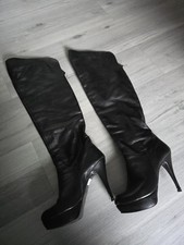 Prima Edizione Vera Gomma feines weiches Echtleder Overknee Plateau Stiefel 40