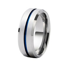 Herren Damen Partner Ring Edelstahl Silber glänzend mit blauem Streifen