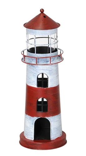 Windlicht leuchtturm rot weiss - rot,