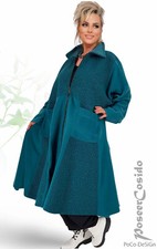 LAGENLOOK Fleece Boucle Glocken Mantel petrol 46 48 50 52 54 56 58 XL-XXL-XXXL