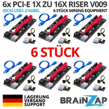 6 Stück PCI-E PCIe Express Riser Karte Adapter x1 x16 USB 3.0 Mining Ver009S DHL