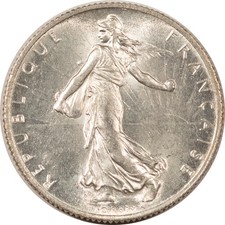 1915 FRANCE SILVER 2 FRANCS