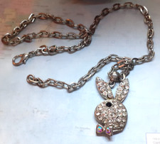 Silberfarbene Kette mit Bunny Anhänger ca.50 cm und Strass