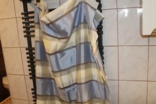  Dekostoff, Gardinenstoff, blau- vanillegelb gestreift, Organza, 1,5 m x 2,4 m