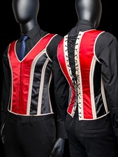 Satin Korsett Weste Rot Schwarz Beige Gr. L