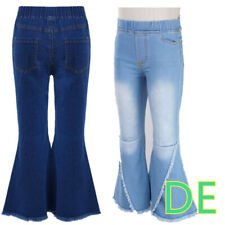 DE~Mädchen Jeanshosen Stretch Hose High Waist Lange Schlaghose Jeans Denim 