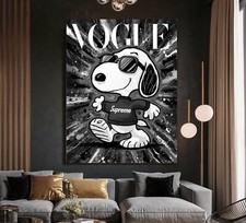 LEINWAND BILD BIS 135x100x5 Snoopy POPART GRAFFITI SUPREME WANDBILD SCHWARZ WEIß