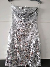 Damen Pailletten Kleid Silber