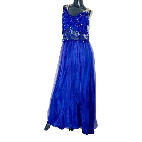 Blue long chiffon lace - , beaded