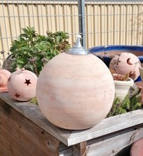 Öllampe ø 30 cm aus rotem Terracotta Garten Deko Windlicht Ölkugel Kugel Feuer
