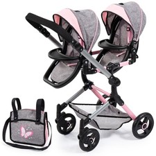 Zwillings Puppenwagen Twin Neo grau rosa Schmetterling mit Pflegetasche 26233AA