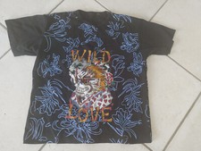 T-Shirt Herren, schwarz/bunt mit Strass, 100% Baumwolle, Wild love, Gr. L