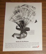 Seltene Werbung SWISSAIR - Danke für die Blumen - Internationale Presse 1988
