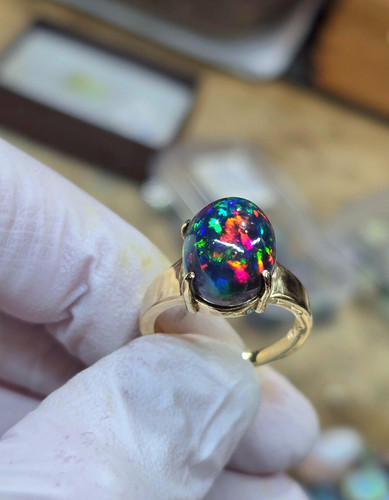 Schwarz opal ring solitär 925 - opal,