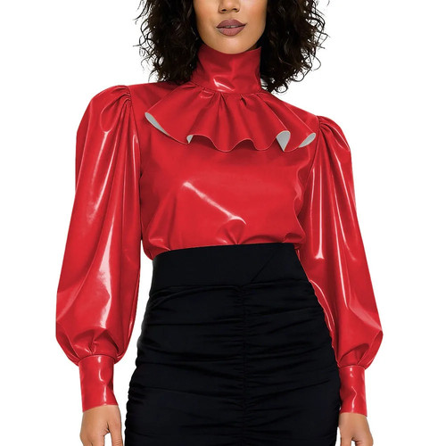 Pvc leder bluse geraffte - pvc, puff