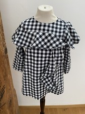 Zara Mädchen Tunika Shirt Bluse Kariert Volant Gr. 110 116 schwarz weiss 