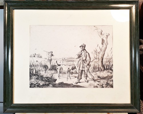 Alte lithographie vogeljagd - lithographie,,