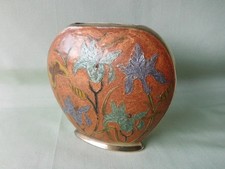 massiv Messing Vase Handgemalt