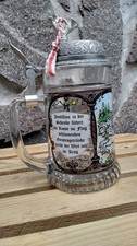 Bierkrug,BMF,Glas,mit Druck,Zinndeckel,Spieluhr defekt